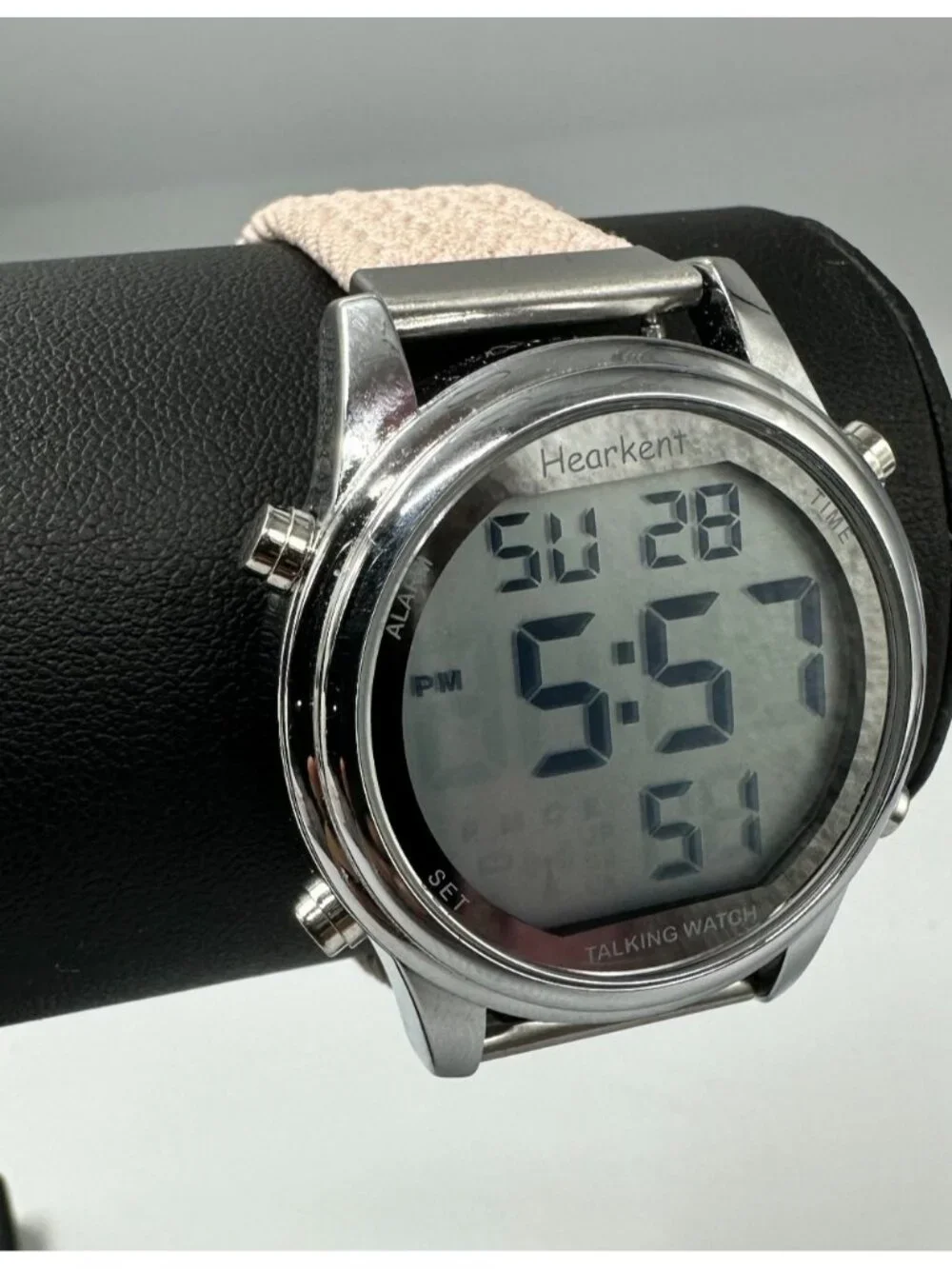 Hearkent Talking Digital Watch Women Silver Tone Pink Band New Battery